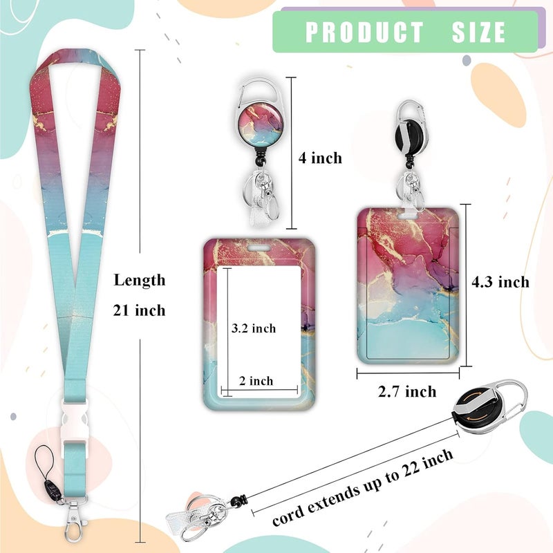Boutilon ID Badge Holder with Lanyard,Retractable ID Badge Card Holders Detachable Neck Lanyard Strap with Badge Reel and Vertical ID Holder for Nurse Students Teachers Office Staff(Marble Cyan Red Golden) - Image 5